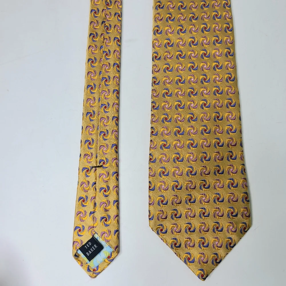Ted Baker Geometric Print Marigold Pinwheel Swirl Woven Silk Tie